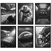 6Pcs Football Canvas Wall Art Rugby Field Stadium Sports Theme Picture Wall Decor Black White American Football Gaming Posters Painting Prints Artwork for Kids Boys Room Locker Room Dorm Living Room