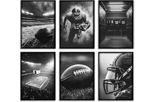 CGGLYE 6Pcs Football Canvas Wall Art Rugby Field Stadium Sports Theme Picture Wall Decor Black White American Football Gaming Posters Painting Prints Artwork for Kids Boys Room Locker Room Dorm Living Room