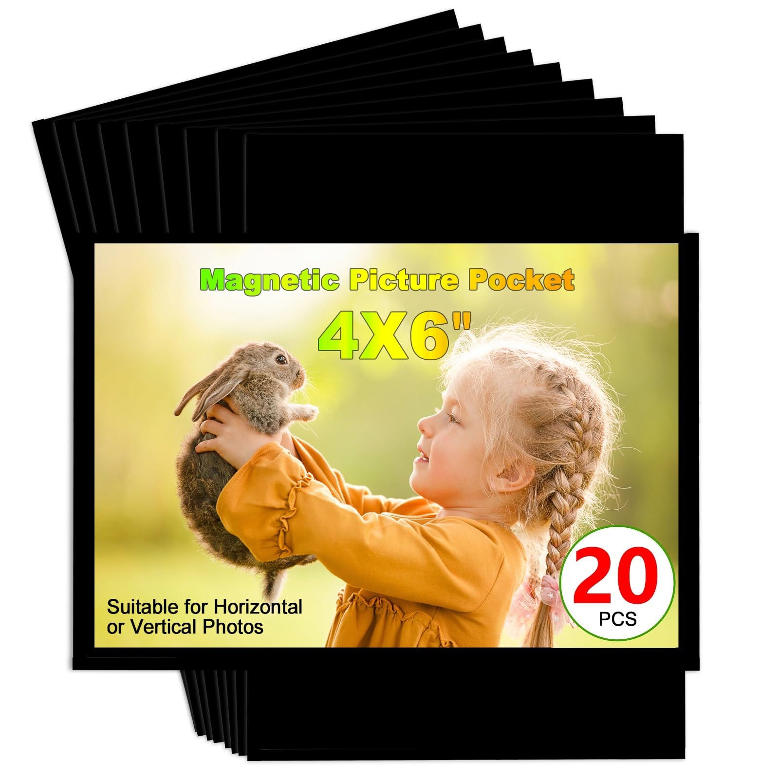 Photo 1 of CHUNNIAO Black Magnetic Picture Frame 4X6 for Refrigerator-20 Pack,Black Photo Magnets Sleeves