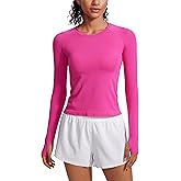 CRZ YOGA Seamless Long Sleeve Shirts for Women Waist Length - Workout Athletic Running Gym Yoga Tops Crewneck Breathable