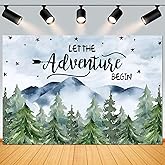 Yeele 5x3ft Let The Adventure Begin Baby Shower Backdrop Watercolor Green Mountain Forest Woodland Photography Background Newborn Celebration Decor Banner Photo Booth Props
