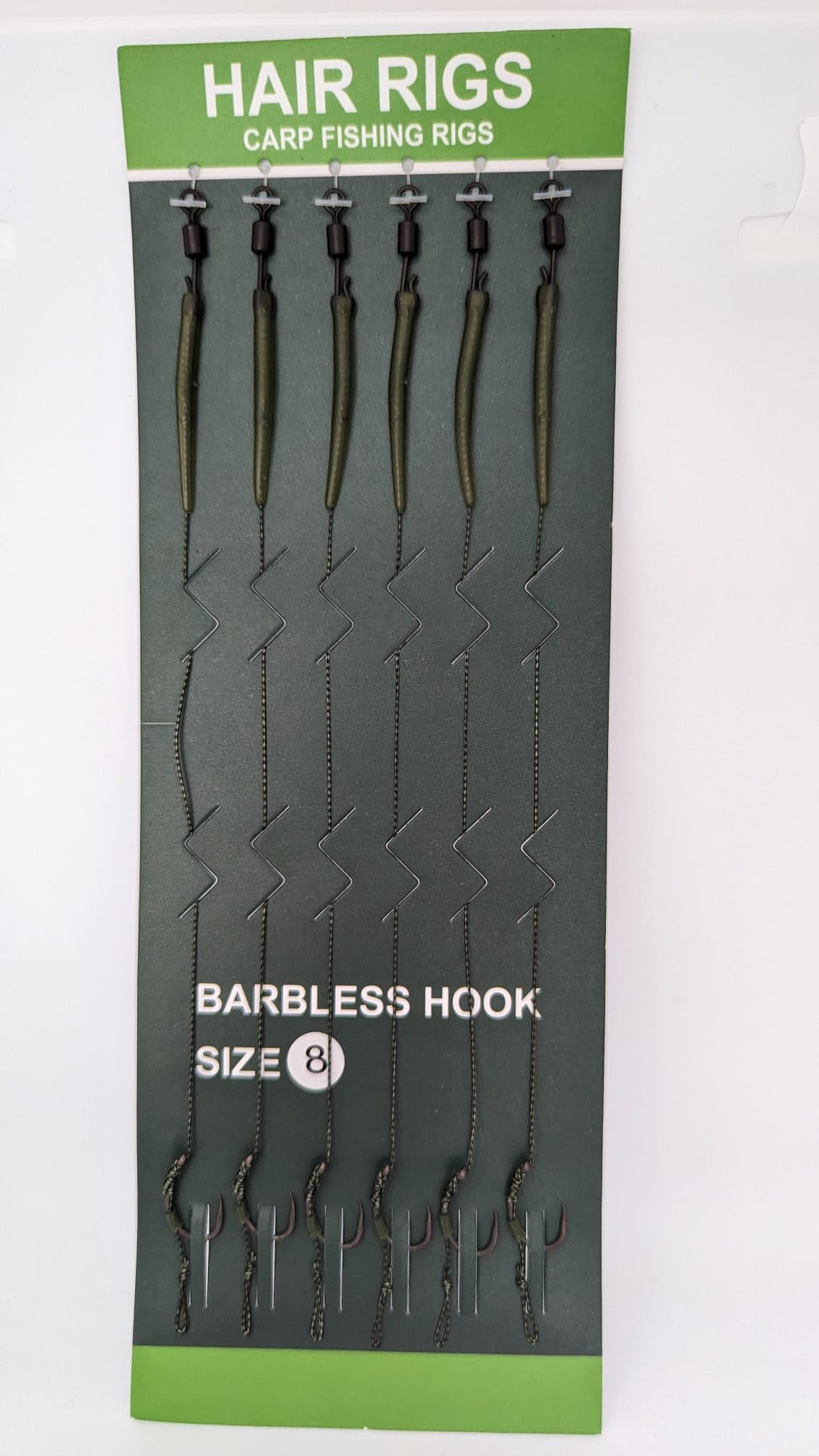 BARBED 6x Ready Tied Hair Rig QC Swivel Anti-Tangle Curved Shank Braided Thread Line with Boilie Bait Stops Size 4, Size 6 or Size 8 (Size 8)