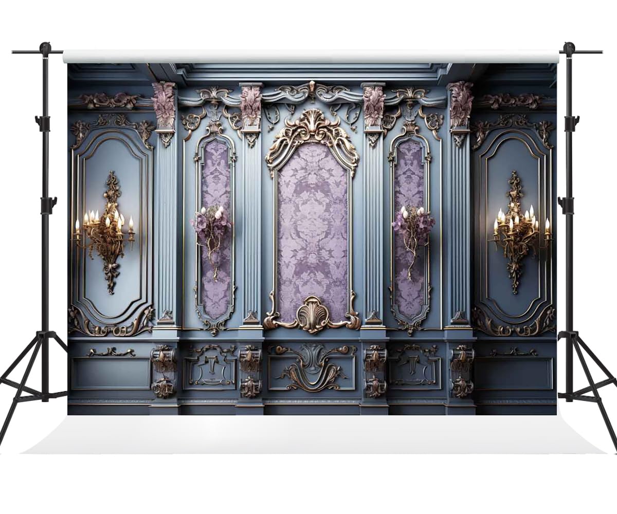 Photo 1 of Kate 10×10ft European Style Retro Castle Wall Decoration Backdrop Photography Indoor Purple and Blue Classic Gypsum Pattern Background Photography Studio Props for Portrait Pictures and Videos