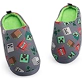 Minecraft Boys Grey Slip On Loafer Slippers | Character All Over Print Design Comfortable Gaming Theme Indoor Shoes for Kids