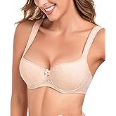 Lemorosy Women's Push Up Lightly Padded Lace Demi Half Cup Underwire Balconette Mesh Bra