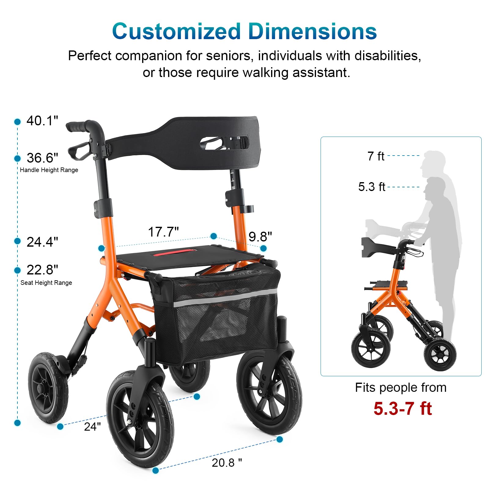 Rollator Walker with Seat, Tall Walkers for Seniors, 12