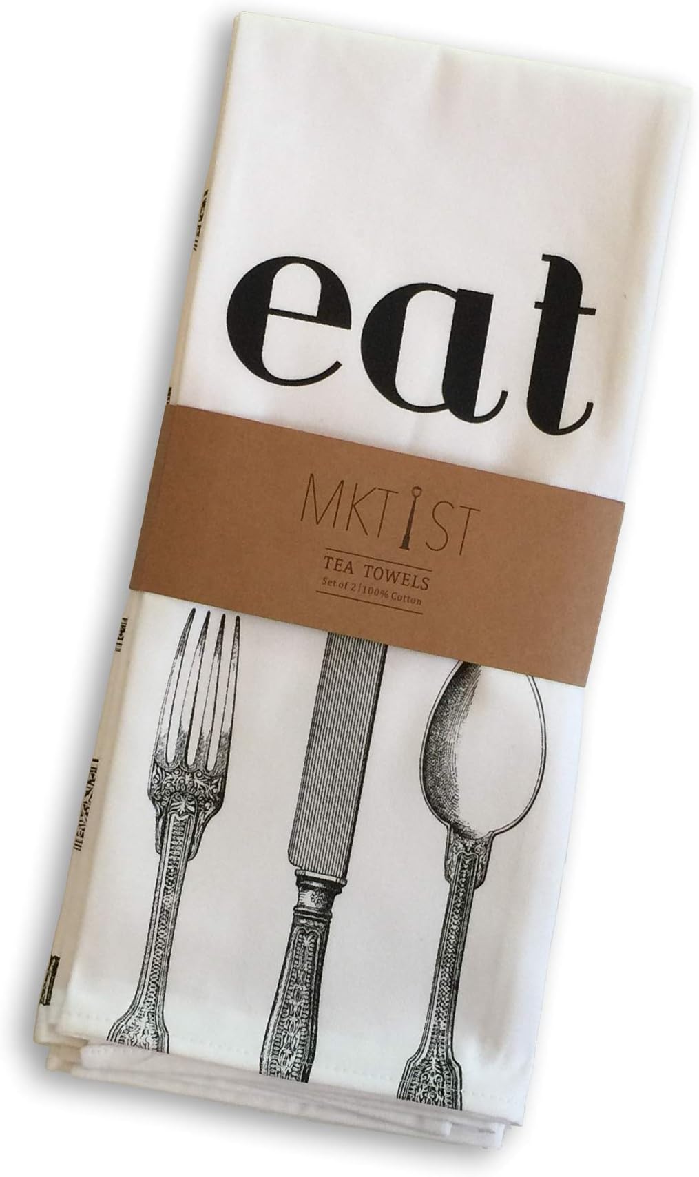 MKT ST Eat and Utensils 100% Cotton Tea Towel Set -- Perfect for Housewarming Wedding Birthday Gift