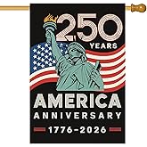 Baccessor America 250th Anniversary House Flag 28x40 Inch Double Sided, 250 Years 1776-2026 Banner USA Patriotic Statue of Liberty Freedom Design Commemorative Outdoor Outside Decoration