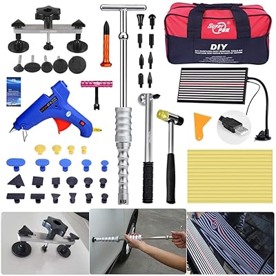 Fly5D 65Pcs Auto Body Paintless Dent Removal Repair Tools Kits Silde Hammer Dent Lifter Glue Puller Sets with Tool Bag