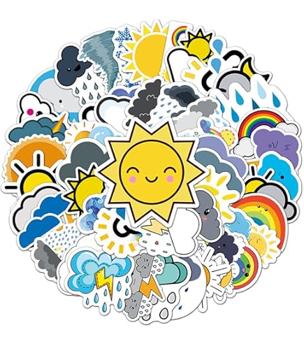 Adesivi Seasonstorm Meteo Simpatici - Pretagliati Impermeabili Per Scrapbooking, Planner E Diario (2 Fogli)