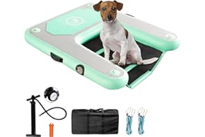 JOOLOOG Inflatable Plank Dog Float Ramp,Up to 180lbs Dog Water Ramp Ladder with Non-Slip Dock Platform for Lake,Swimming Pool,Boat Green 4.6ft x 3.3ft x 4in