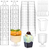 mwellewm 300 Pack Mini Plastic Dessert Cups with Spoons, 5 OZ Square Parfait Glasses for Party, Reusable Fruit Ice Cream Pudd