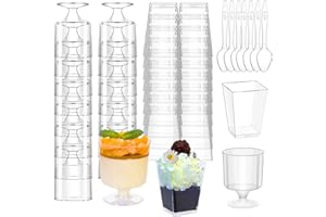 mwellewm 300 Pack Mini Plastic Dessert Cups with Spoons, 5 OZ Square Parfait Glasses for Party, Reusable Fruit Ice Cream Pudd