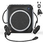Voice Amplifier for Teacher,Portable Wired Voice Amplifier with Microphone Headset and Speaker,Rechargeable Mini Voice Amplifier for Classroom,Speech,Training,Tour Guide (Black-Wireless Headset Mic)