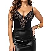 Popilush Shapewear Bodysuits for Women Lace Corset Tops Tummy Control V Neck Sleeveless Body Suit Thongs