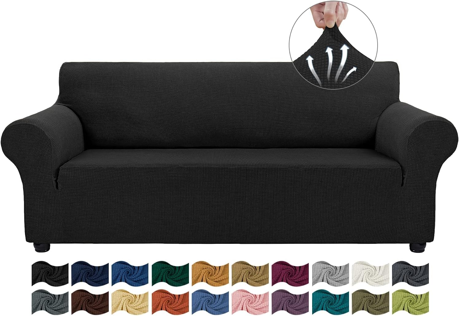 Slipcovers - Asnomy Couch Covers for 3 Cushion Couch Sofa Pet Friendly, 3 Seater Sofa Cover Washable Slipcovers Protector Furniture Covers for Dogs Spandex Jacquard Fabric Small Checks（Large，Black）