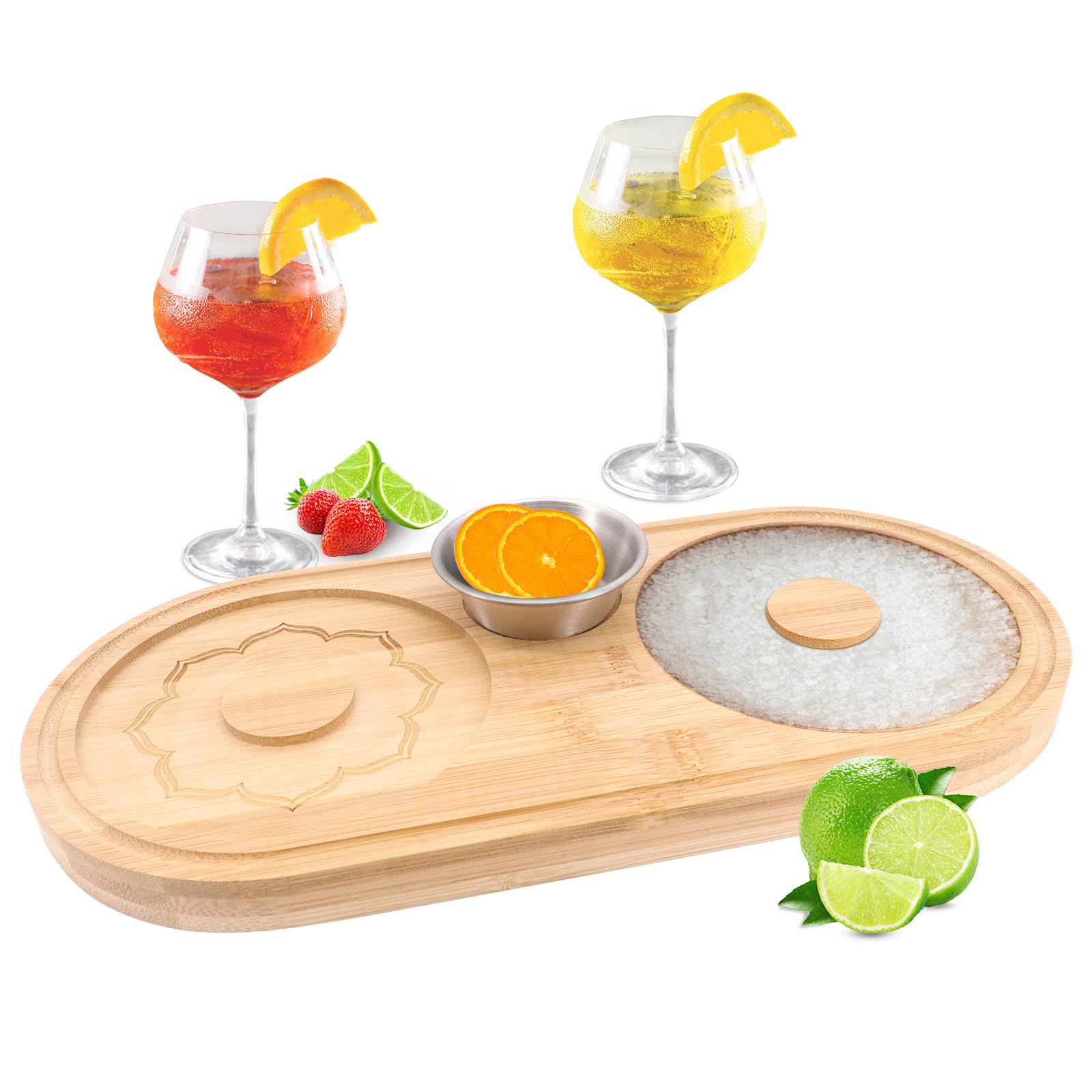 DingGreat Salt Rimmer Set - Premium Bamboo Glass Rimmer for Cocktails, Margarita Salt Container - Bar Party Accessories
