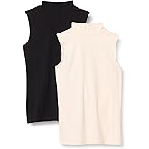 Amazon Essentials Women's Mock-Neck Slim-Fit Rib-Knit Sleeveless Top, Pack of 2