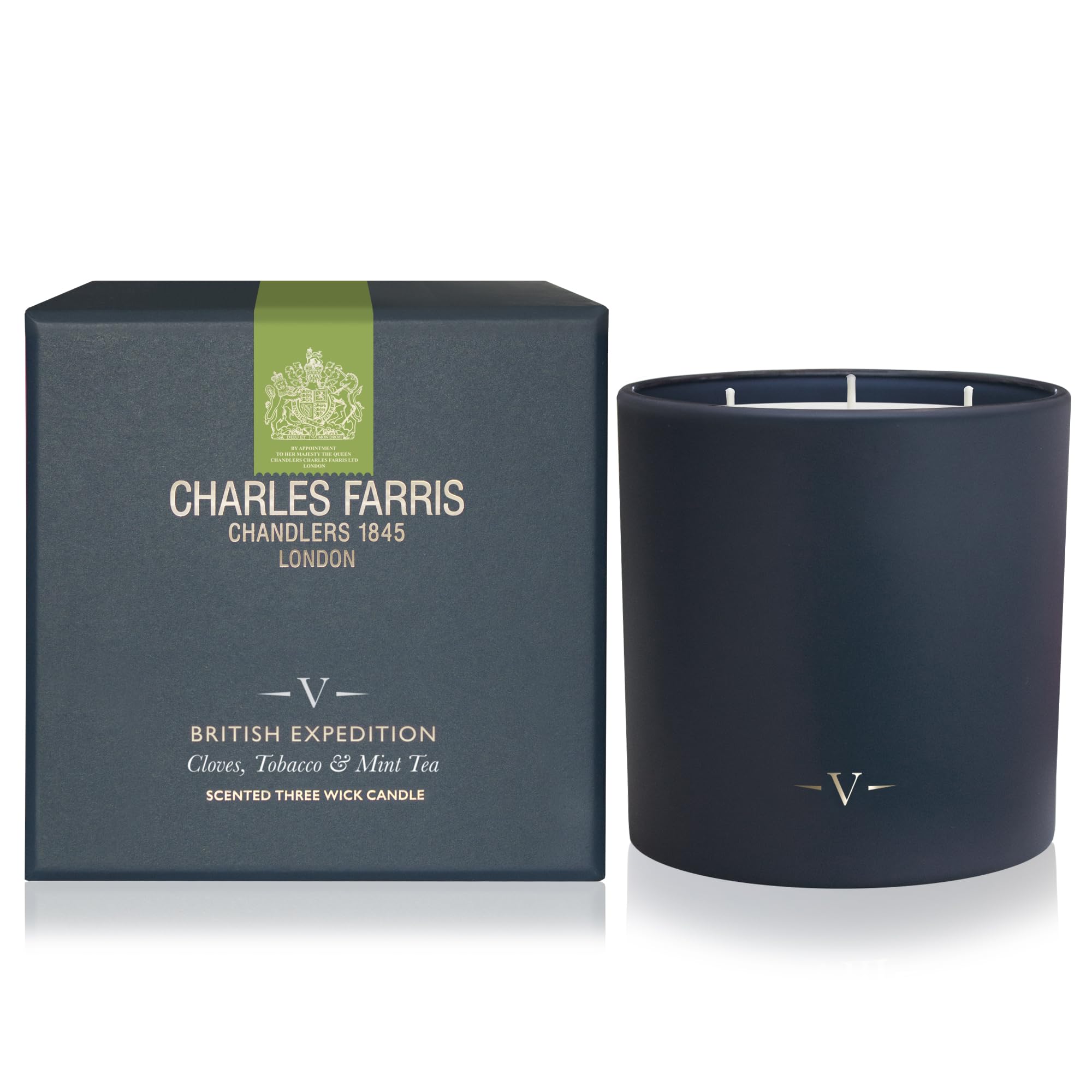 Charles Farris Luxury 3-Wick Scented Candle - Hand-Poured in UK - 80+ Hours Burn Time - Cloves, Tobacco & Mint Tea
