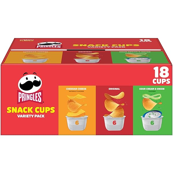 PRINGLES POTATO CRISPS CHIPS, LUNCH SNACKS, SNACK CUPS, VARIETY PACK, 12.9OZ BOX (18 CUPS)
