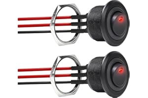 Acegoo 12V Aluminum Round Rocker Switch Red Lighted Toggle Switch 20A SPST 12V/24V On/Off Switch w/ 14 AWG Pre-Wired Leads for RV Boat Truck Car Automotive, 1” Drill Hole, Nut Fastening Mount (2Pcs)