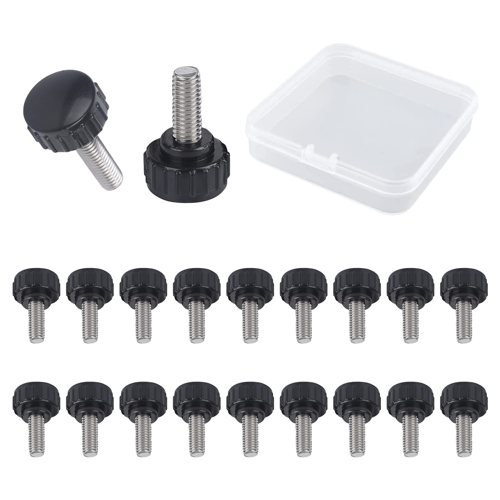 MOROBOR Knurled Thumbscrew Screw, 20pcs M3 x 10mm Stainless Steel Threaded Knurled Thumbscrew Grip Knobs Thumb Screw for Machinery Latche with Storage Case
