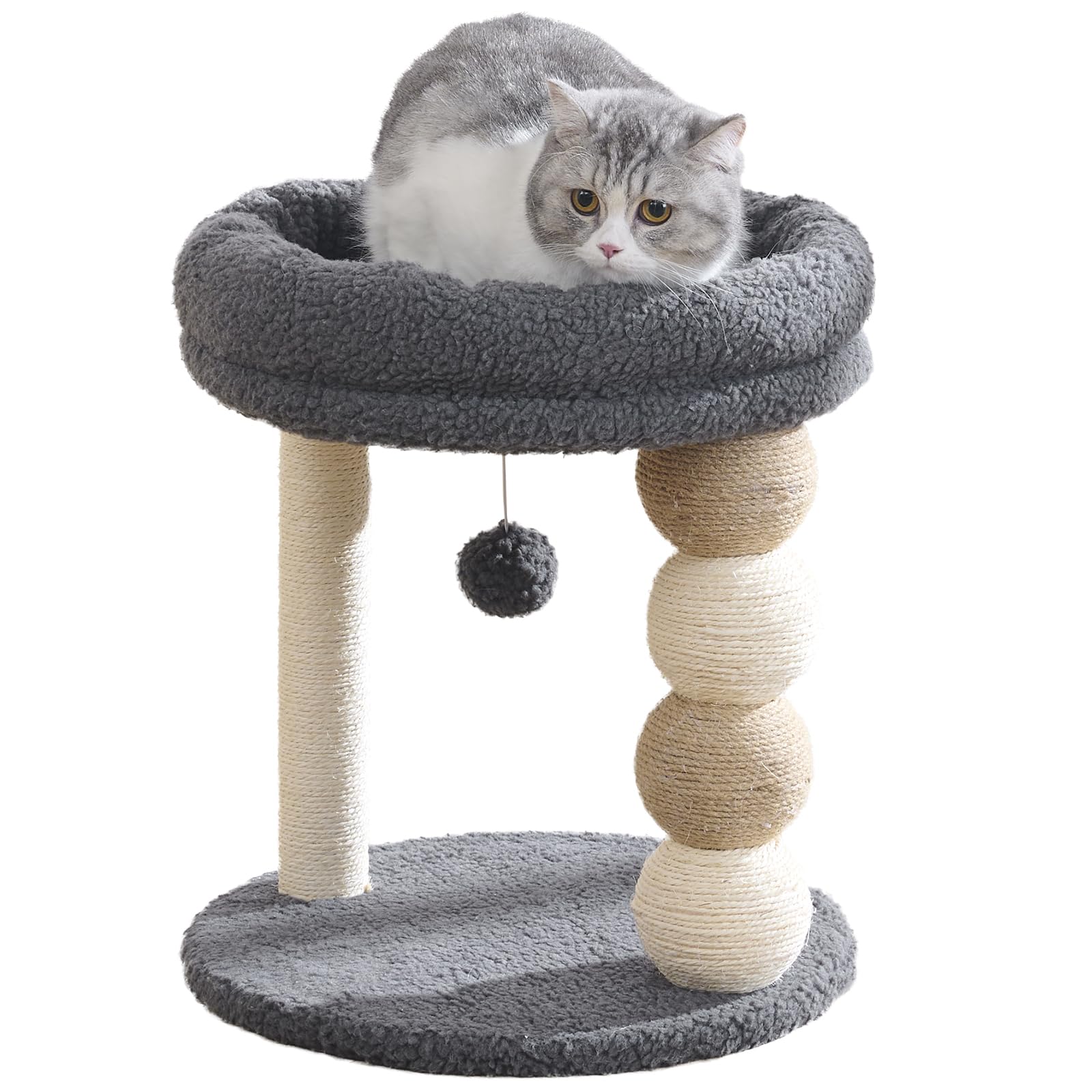 Photo 1 of YOCAN Small Cat Tree Tower Indoor with Large Cozy Plush Top Perch, Natural Sisal Scratching Posts, Interactive Dangling Ball Great for Kittens and Cats (Gray)
