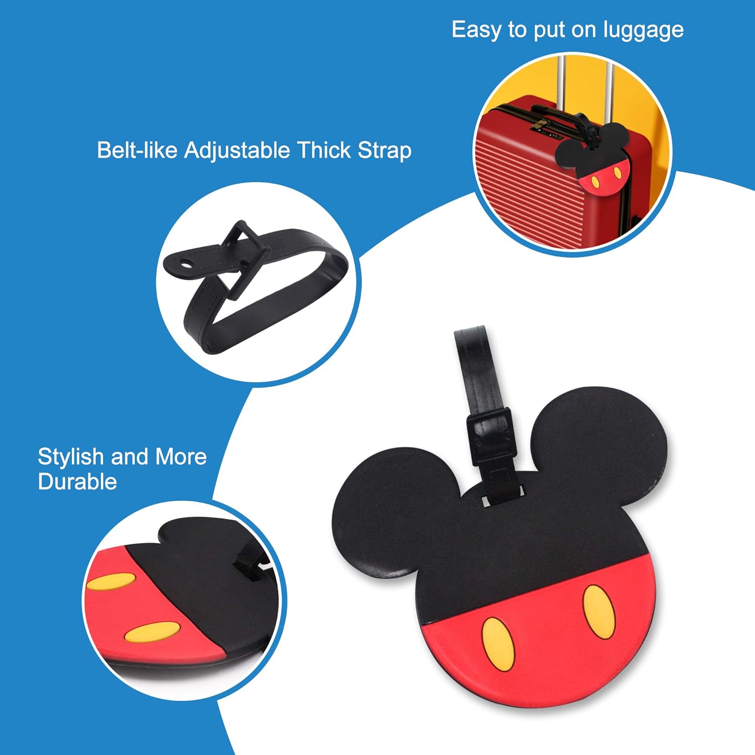 Finex 4 Pcs Set Mickey Mouse and Minnie Mouse Silicone Travel Luggage Baggage Identification Labels ID Tag for Bag Suitcase Plane Cruise Ships with Belt Strap: Clothing