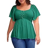 Eytino Plus Size Tops for Women Sweetheart Neck Short Sleeve Peplum Blouse Summer Loose Babydoll Shirts(1X-5X)