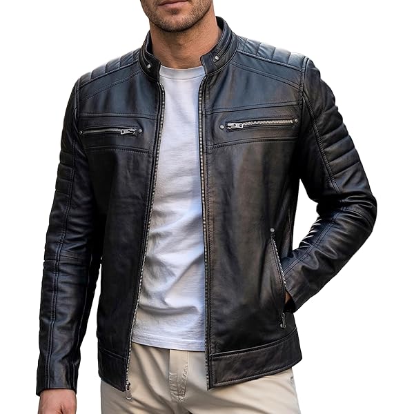 New Men's Leather Motorcycle Jacket Slim fit Leather Jacket Coat