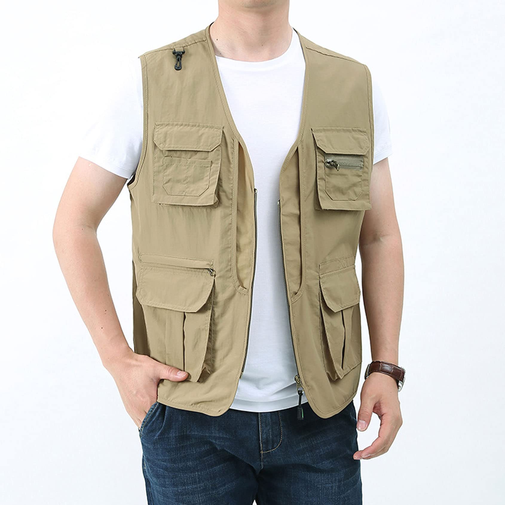 Perbai Men's Black Utility Fishing Vest Outdoor Summer Lightweight Work Photo Safari Cargo Vest