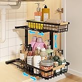REALINN Under Sink Organizer, Height Adjustable Under Sink Organizers and Storage, 2 Tier Pull Out Drawer Cabinet Storage for Kitchen Bathroom, 1 Pack