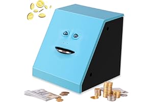 S SUNSBELL Face Bank, Piggy Bank Coin Eater Funny Bank, sunsbell Money Eating Coin Bank Piggy Bank Boalord, Battery Powered Money Saving Box, Wacky Coin Jar Face Coin Bank - Blue