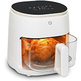 WILLOW Eco Series 6 in 1 Air Fryer with Glass Basket, 5 Quart Non Toxic Air Fryer w Digital Display, 430&deg;F Max Temp, Preheat &amp; Keep Warm Function, Compact + Dishwasher Safe Glass Airfryer - White