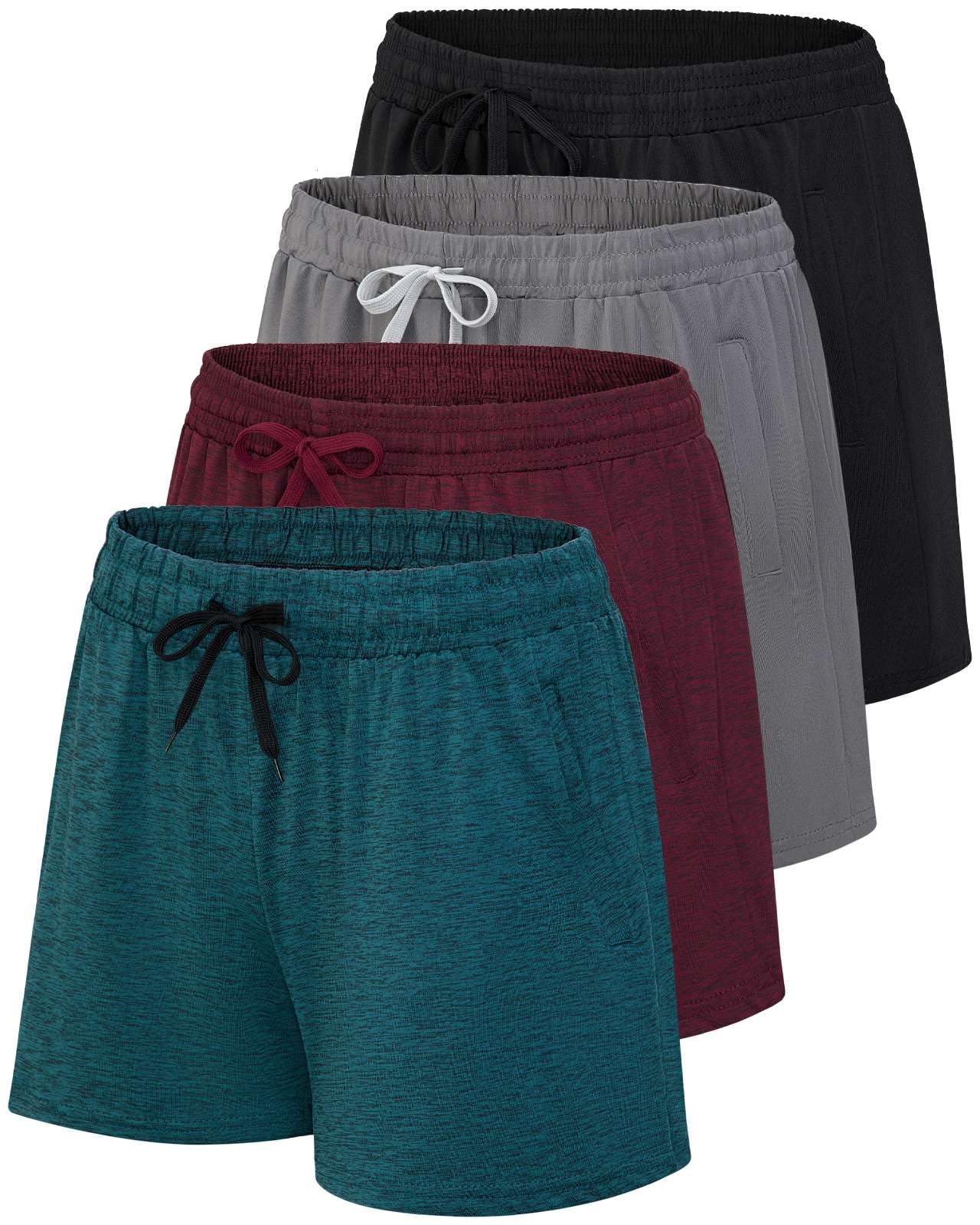 Photo 1 of 4 Pack Womens Active Athletic Dri Quick Dry Fit Shorts Gym Running Loose Zipper Pockets Casual Workout Hiking Ladies Lounge Exercise Sweat Comfy Fishing Gym Baggy Summer Walking Yoga Wicking Spandex