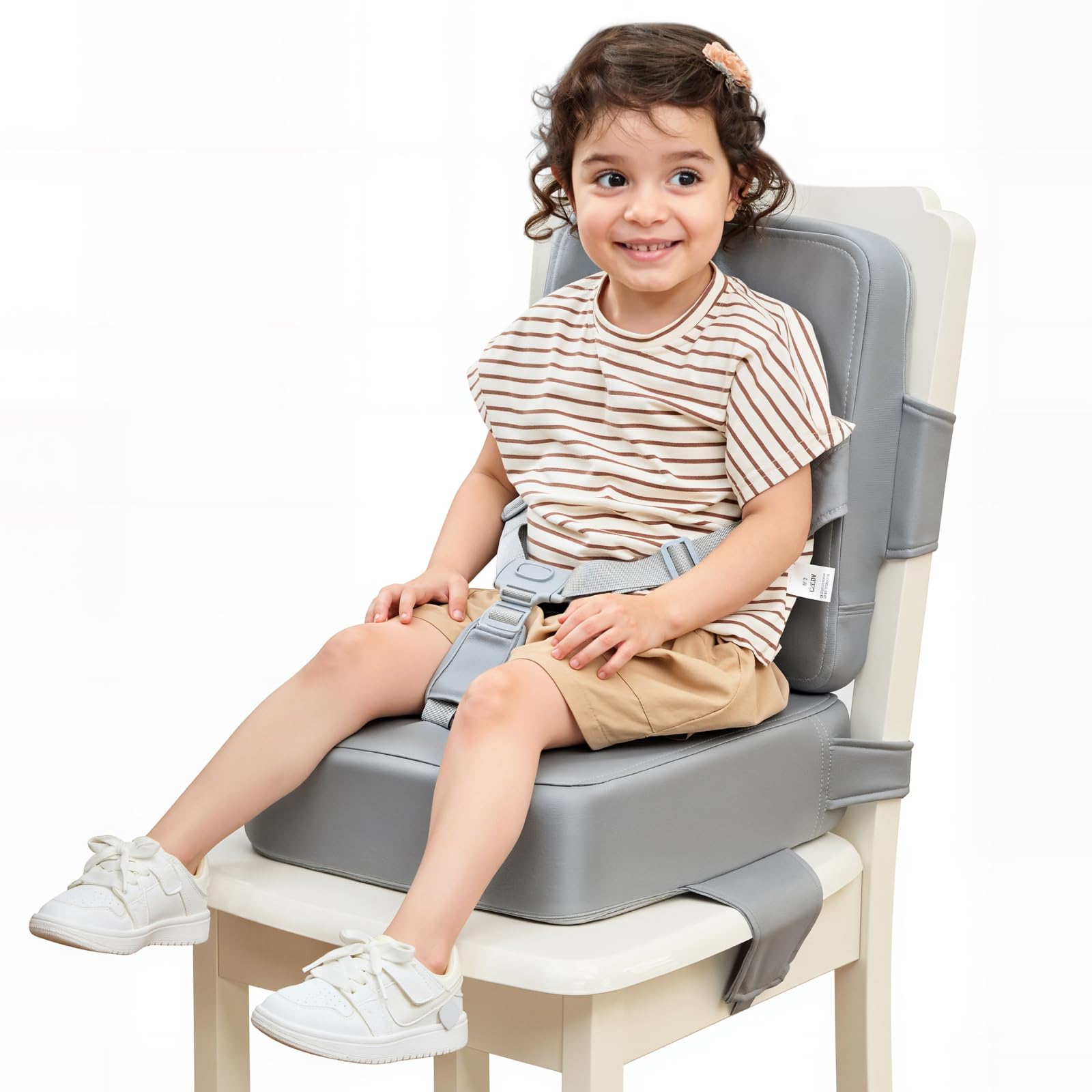 Photo 1 of HOMEAL Booster Seat for Kitchen Chair - Compact Toddler Dining Seat with Easy-Install Straps & Wipeable Surface - Breathable Fabric Booster Seat for Table - Light Gray