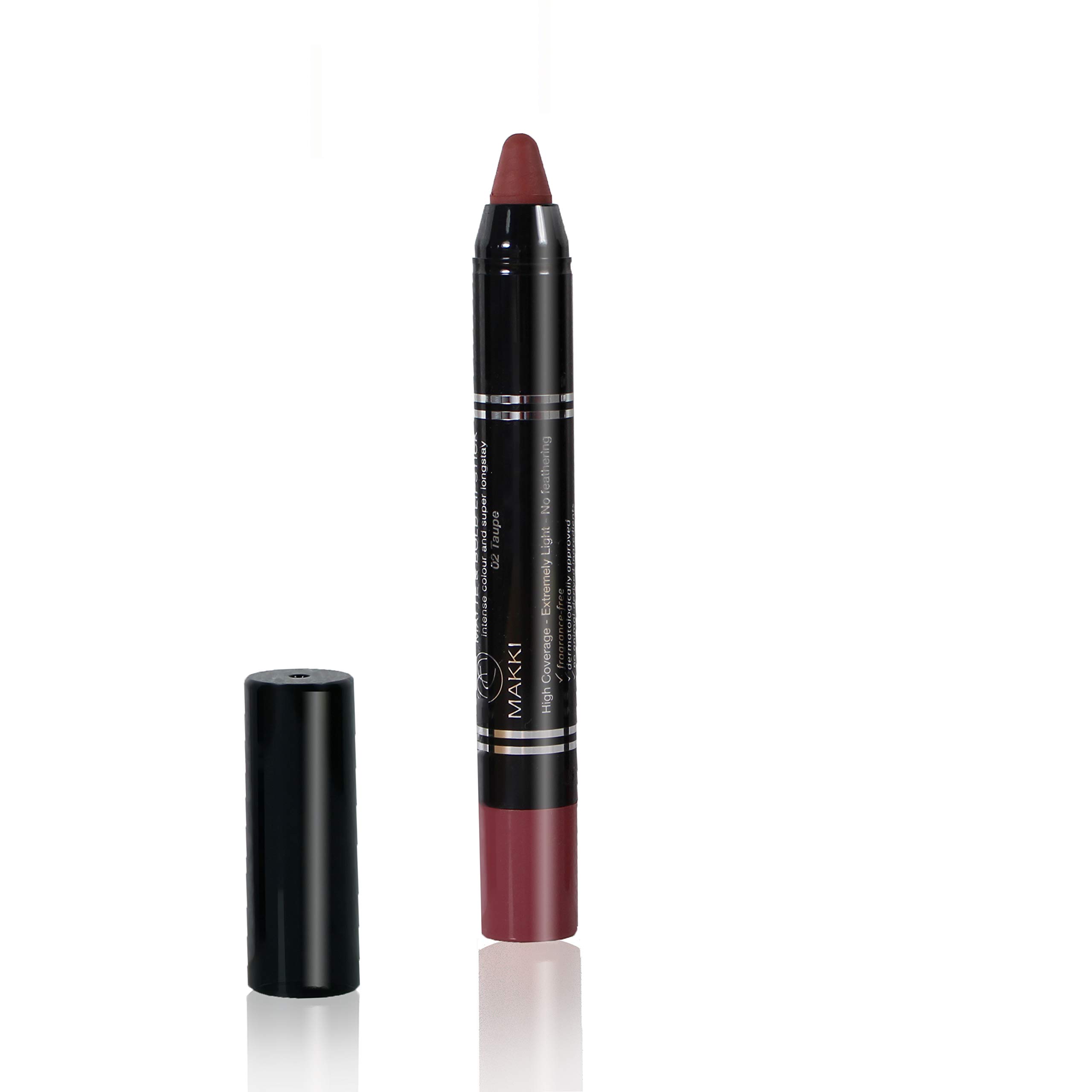 Taupe Makki Matte and Bold twist-up Lipstick intense colour velvet finish very long stay up to 18 hours, smudge proof, no feathering, soft and gliding, contains crushed pigments