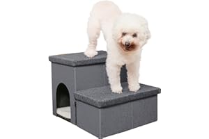 HOMELYSIAN Dog Stairs for High Beds, Folding Pet Steps for Small Dogs and Cats with Storage and Condo, Non-Slip Dog Steps for Couch and Bed up to 22 inches(2 Steps, Dark Grey)
