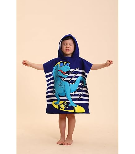 Dinosaur Hooded Towel For Kids & Toddlers - Soft Cotton Poncho For Bath, Beach & Pool (90x60cm)