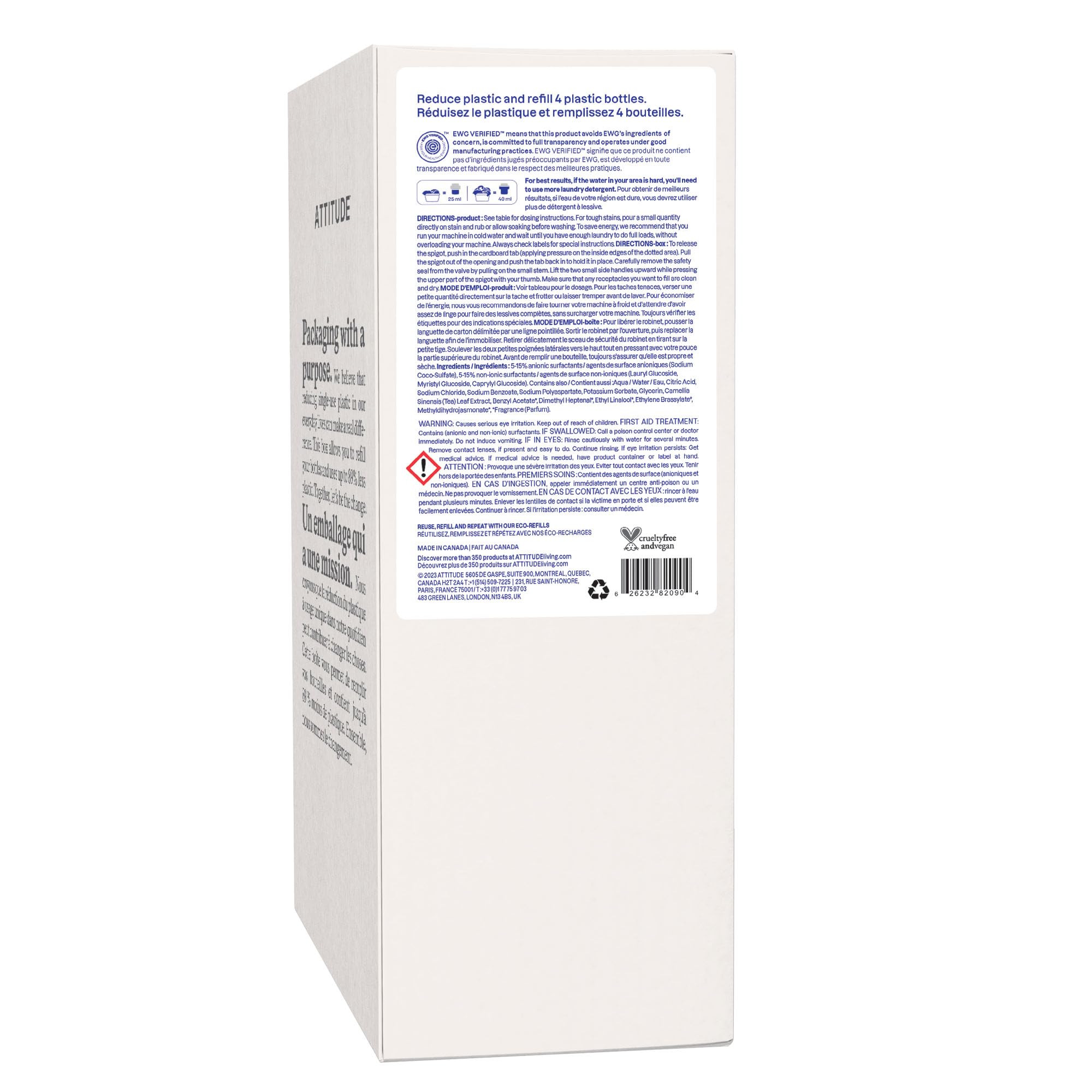 ATTITUDE Liquid Laundry Detergent Refill, EWG Verified, HE Compatible, Plant-Based & Vegan, Natural Laundry Soap, Wildflowers Scent, 160 Loads, 135.26 Fl Oz