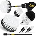Holikme 6Pack Drill Brush Power Scrubber Cleaning Brush Extended Long Attachment Set All Purpose Drill Scrub Brushes Kit for Grout, Floor, Tub, Shower, Tile, Bathroom and Kitchen Surface White