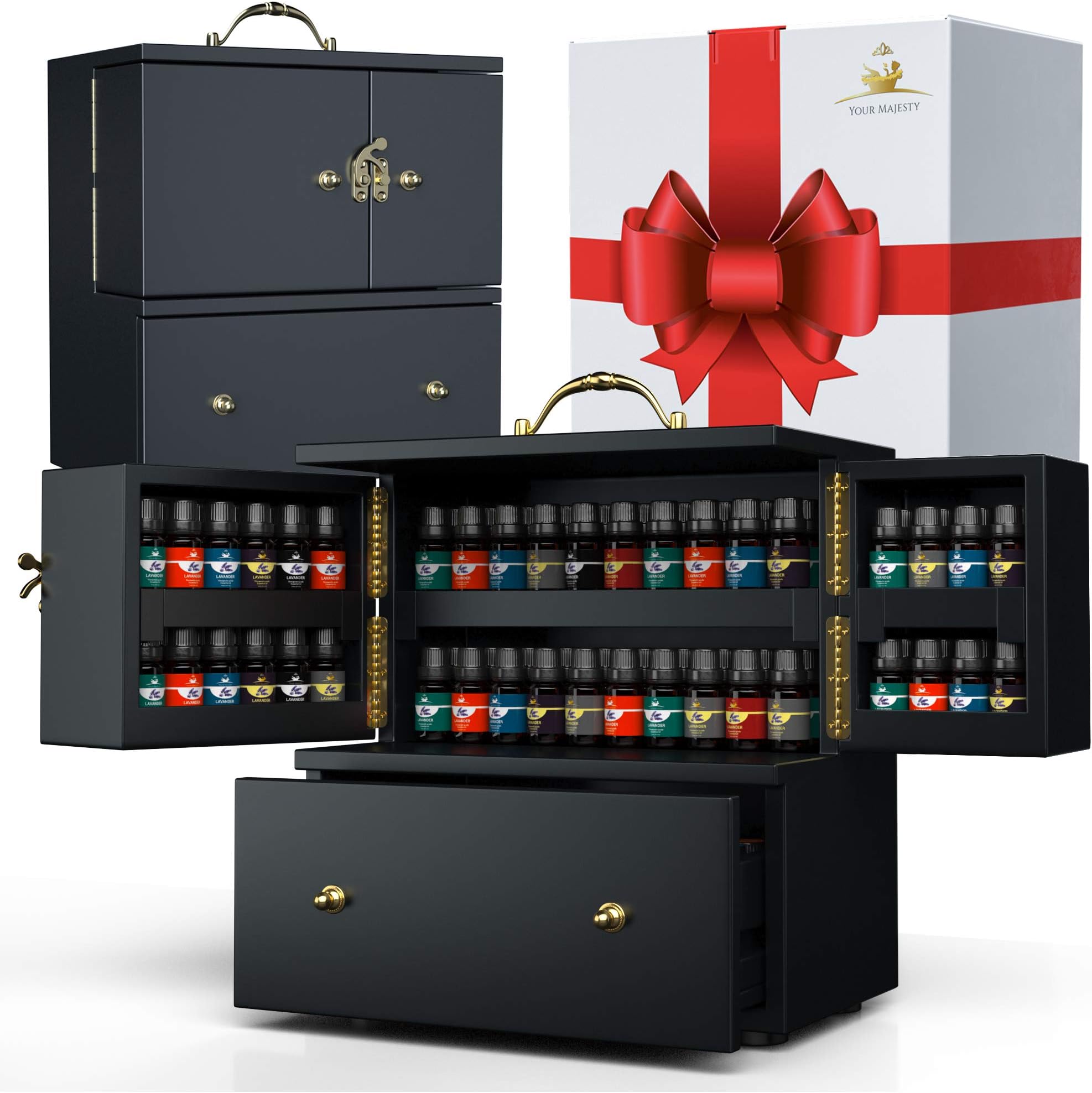 Premium Essential Oil Storage [Holds up to 159 Bottle or Roller] Prime Deep Black | Multipurpose Box for Aromatherapy Accessories, Creams, Toiletries or Nail Polish Organizer | Fabulous Gift Packaging