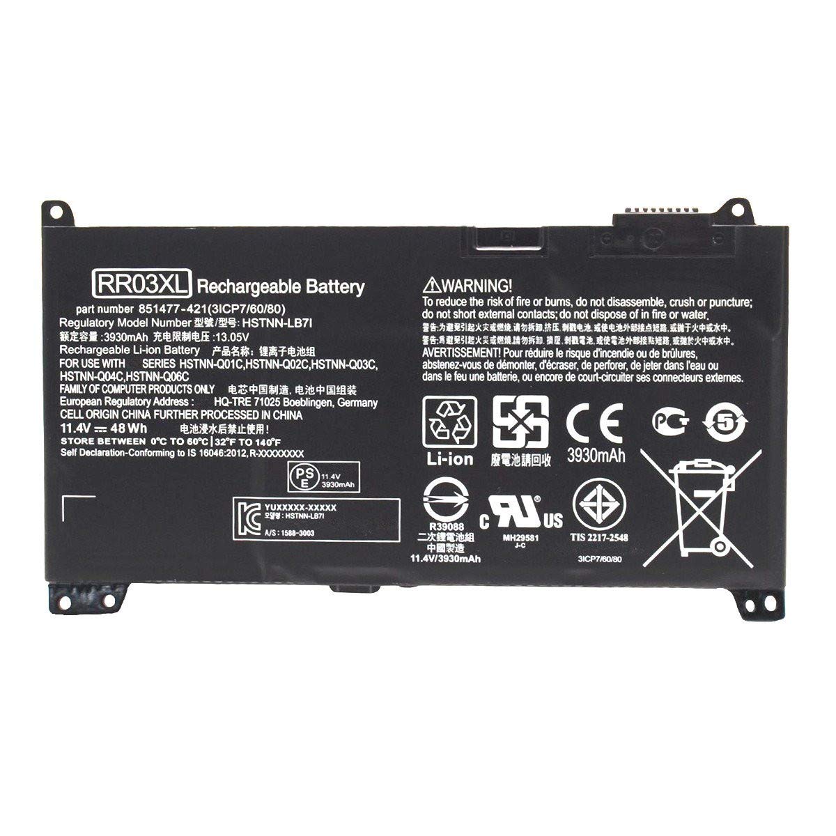 7XINbox 11.4V 48Wh RR03XL 851610-850 HSTNN-UB7C 851477-541 Laptop Battery compatible with HP ProBook 430 440 450 455 470 G4 Series