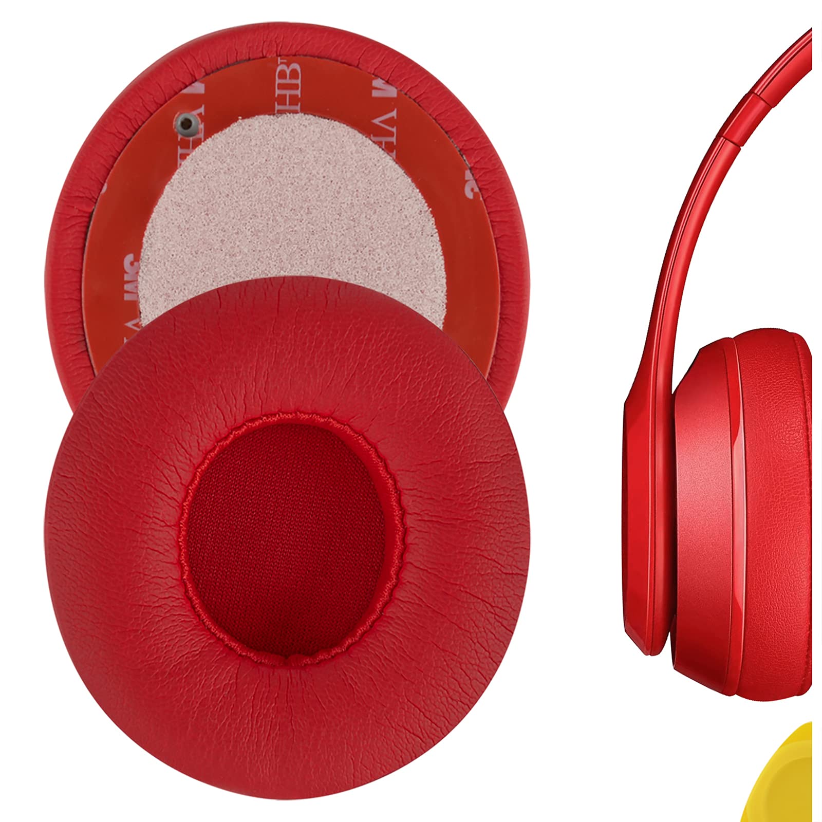 Geekria Replacement Ear Pads Compatible with Beats Solo 2 Wireless (B0534) (Not Compatible with Beats Solo2 Wired) On-Ear Headphones Ear Cushions, Repair Parts (Red)