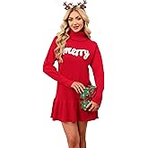 SunnyMelody Womens Ugly Christmas Sweater Dress 2025 Winter Holiday Xmas Cute Turtleneck Long Sleeve Sweater Dresses