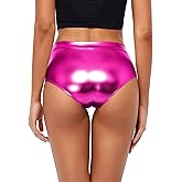 Kepblom Metallic High Waisted Booty Shorts Women's Shiny Cheeky Dance Festival Rave Bottoms