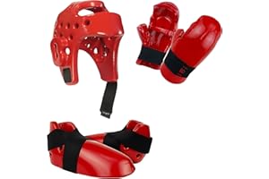FOXHARMONY Martial Arts Karate Protective Sparring Gear Package Deal - Adjustable Adults & Kids Headgear, Gloves & Kicks for MMA, Taekwondo, Boxing Training