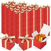 Jutom 100 Pcs Mini Favor Boxes Extra Small Candy Boxes Paper with Gold Ribbon for Baby Shower Birthday Wedding Anniversary Supplies(2 x 2 x 2 Inch,Red)
