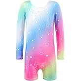 EQSJIU Long Sleeve Gymnastics Leotards for Girls with Shorts Toddler Tumbling Outfits Kids Sparkly Dance Leotard 2-12 Years