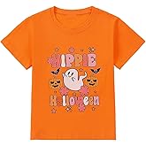 Toddler Baby Girl Halloween Shirt Cute Ghost Pumpkin T-Shirt for Kids Short Sleeve Tee Fall Tops